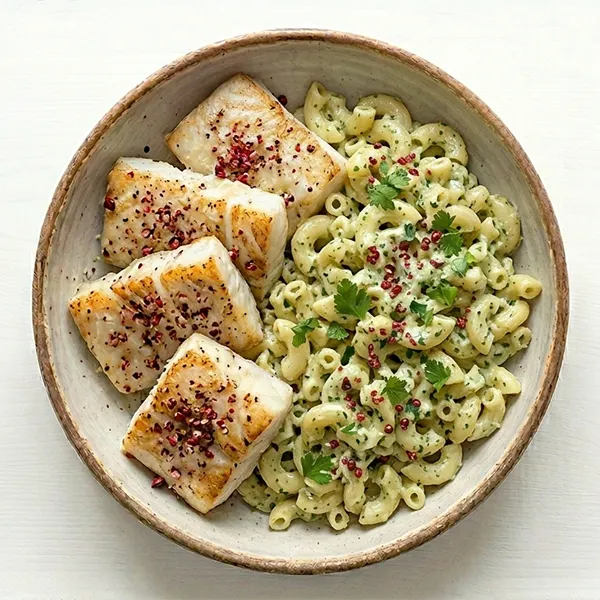 Pink Pepper Fish With Cilantro Cream Pasta